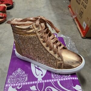 Forever Sparkle 25 Rose Gold Glitter High Top Sneakers Women Size 6